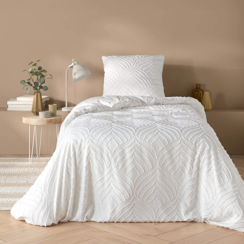 Housse de couette - 140 x 200 cm + taie - Uni tuftée blanc