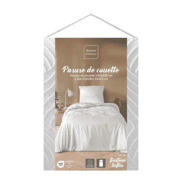 Housse de couette - 140 x 200 cm + taie - Uni tuftée blanc