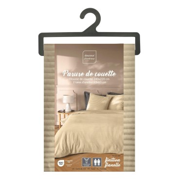 Housse de couette - 220x240 cm + taies - Flanelle en relief couleur sable