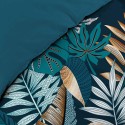 Housse de couette - 240x260 cm + taies - Feuillage bleu et cuivre