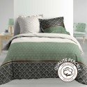 Housse de couette - 260 X 240 cm + taies - Percale 78 fils - Motifs graphiques blanc, vert et noir