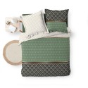 Housse de couette - 260 X 240 cm + taies - Percale 78 fils - Motifs graphiques blanc, vert et noir