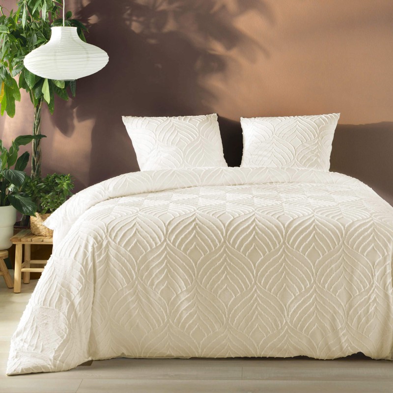 Housse de couette - 260x240 cm + taies - Uni tuftée ivoire