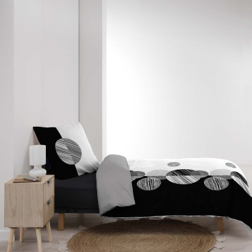 Housse de couette 140x200 cm + taies - Ronds Noir et Blanc