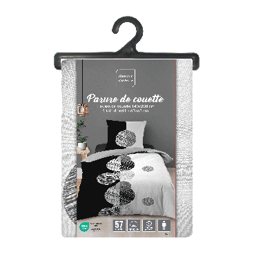 Housse de couette 140x200 cm + taies - Ronds Noir et Blanc
