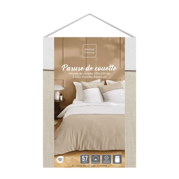 Housse de couette 220x240 cm + taies - 57 fils - Coton tissé