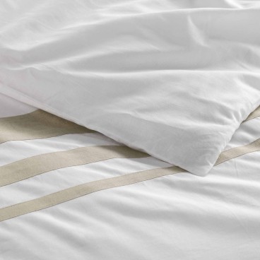 Housse de couette 220x240 cm + taies - blanche et naturel