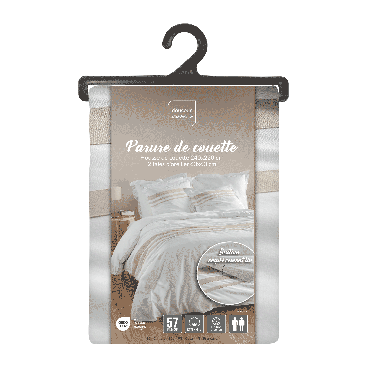 Housse de couette 220x240 cm + taies - blanche et naturel