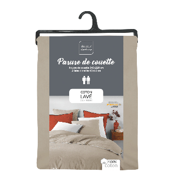 Housse de couette 220x240 cm + taies - Coton lavé