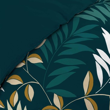 Housse de couette 220x240 cm + taies - Feuillage bleu et beige