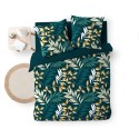 Housse de couette 220x240 cm + taies - Feuillage bleu et beige
