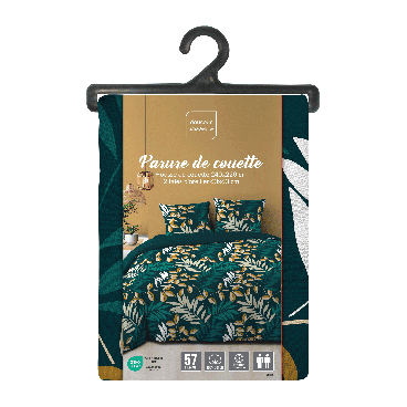 Housse de couette 220x240 cm + taies - Feuillage bleu et beige