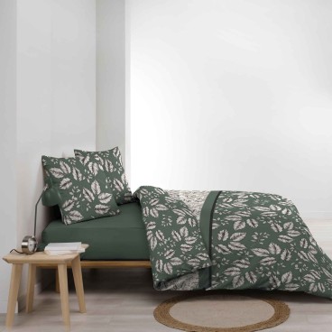 Housse de couette 220x240 cm + taies - Feuillage vert kaki