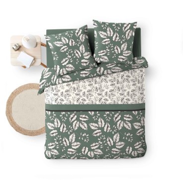 Housse de couette 220x240 cm + taies - Feuillage vert kaki