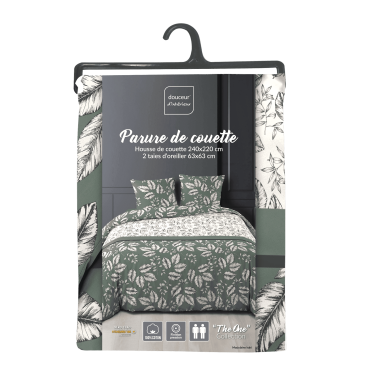 Housse de couette 220x240 cm + taies - Feuillage vert kaki