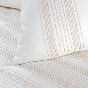 Housse de couette 220x240 cm + taies - Fils teints brodés blanche et naturel
