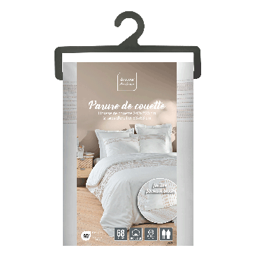 Housse de couette 220x240 cm + taies - Fils teints brodés blanche et naturel
