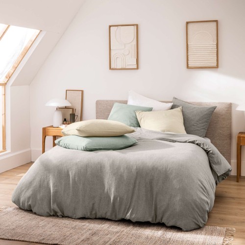 Housse de couette 220x240 cm + taies - Fils teints lavés - uni