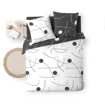 Housse de couette 220x240 cm + taies - Imprimé graphique Noir et Blanc