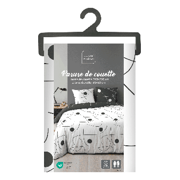 Housse de couette 220x240 cm + taies - Imprimé graphique Noir et Blanc