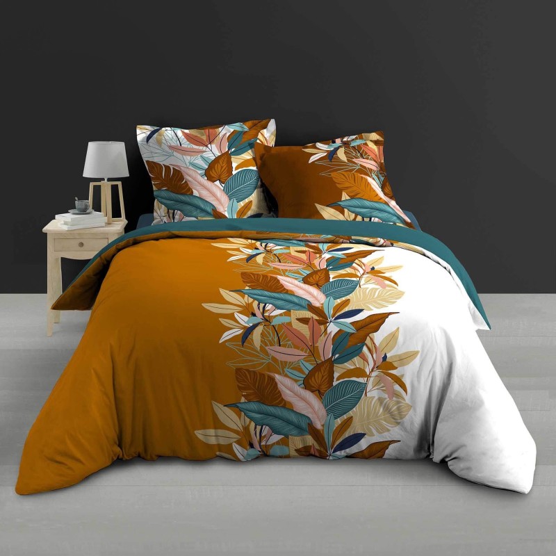 Housse de couette 240x260 cm + taies - Percale - Feuillage coloré Housse de couette 240x260 cm + taies - Percale - Feuillage coloré