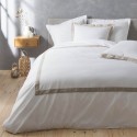 Housse de couette 240x260cm + taies - 57 fils - Uni Blanc, cadre Lin Housse de couette 240x260cm + taies - 57 fils - Uni Blanc, cadre Lin