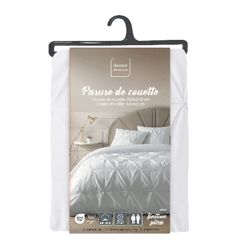 Housse de couette 260x240 cm + taies - Blanc - Effet matelassé