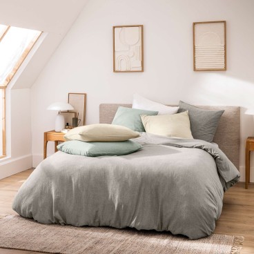 Housse de couette 260x240 cm + taies - Fils teints lavés - uni