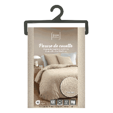 Housse de couette 260x240 cm + taies - Fils teints lavés - uni