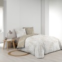 Housse de couette 260x240 cm + taies - Réversible - Feuilles blanche et naturel