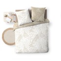 Housse de couette 260x240 cm + taies - Réversible - Feuilles blanche et naturel