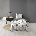 Housse de couette microfibre 140x200 cm + taies - Forme graphique Blanc gris naturel
