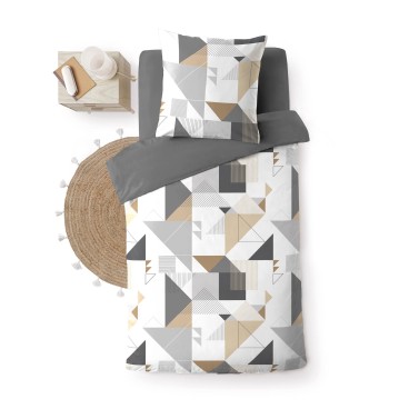Housse de couette microfibre 140x200 cm + taies - Forme graphique Blanc gris naturel
