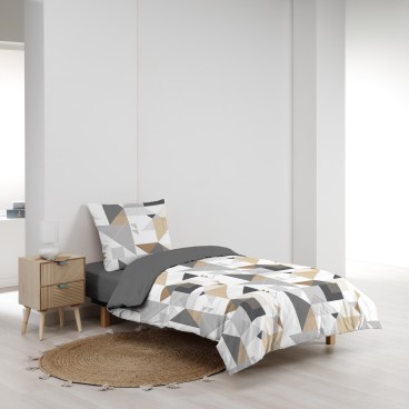 Housse de couette microfibre 140x200 cm + taies - Forme graphique Blanc gris naturel
