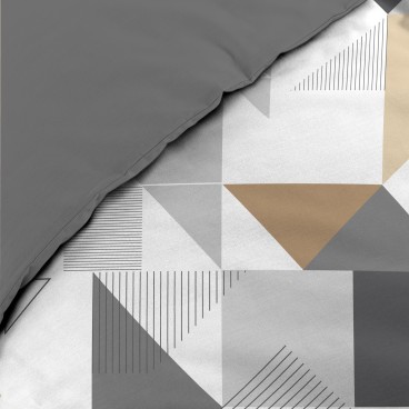 Housse de couette microfibre 140x200 cm + taies - Forme graphique Blanc gris naturel
