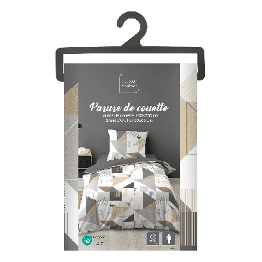 Housse de couette microfibre 140x200 cm + taies - Forme graphique Blanc gris naturel