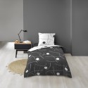 Housse de couette microfibre 140x200 cm + taies - Réversible - Ronds et traits Noir et Blanc