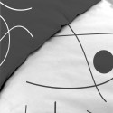 Housse de couette microfibre 140x200 cm + taies - Réversible - Ronds et traits Noir et Blanc