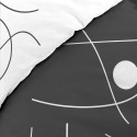 Housse de couette microfibre 140x200 cm + taies - Réversible - Ronds et traits Noir et Blanc