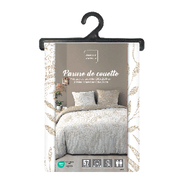 Housse de couette réversible - 220x240 cm + taies - Feuillage blanc et beige