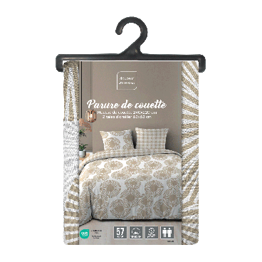 Housse de couette réversible - 220x240 cm + taies - Ronds blancs et beiges